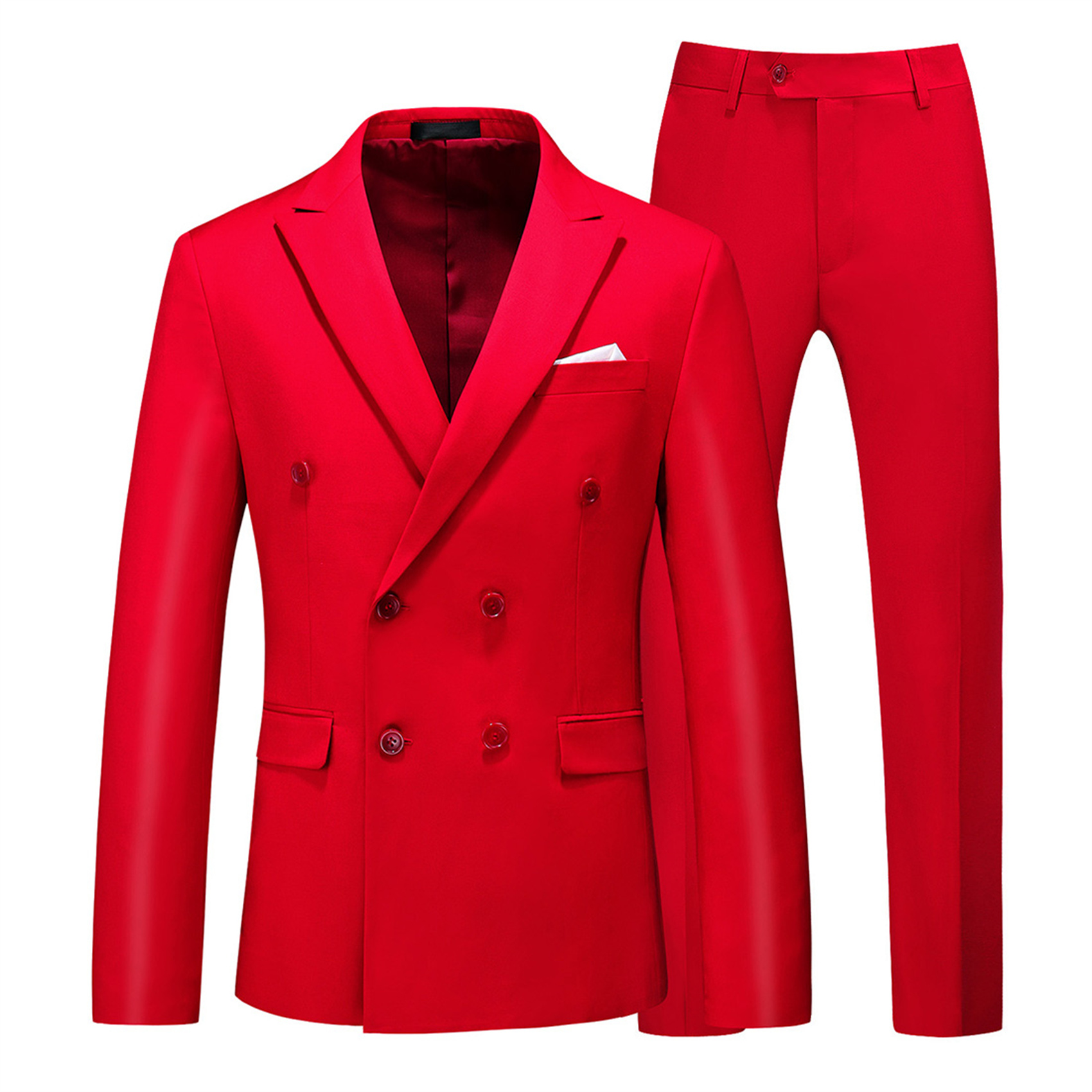 2 Piece Double Breasted Suit for Men, Slim Fit, Red