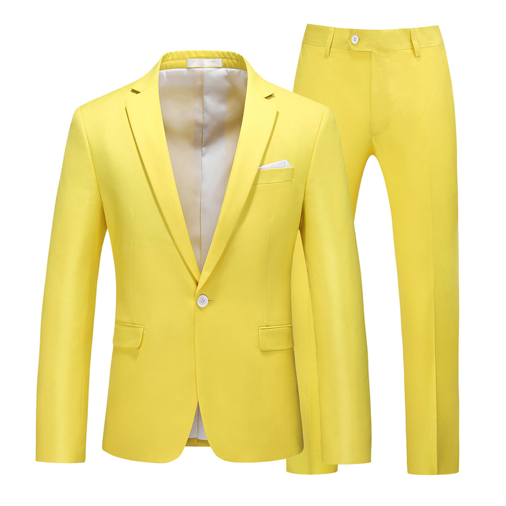 2 Piece Suit for Men, Plain, Lemon Yellow, Skinny (1 Button)