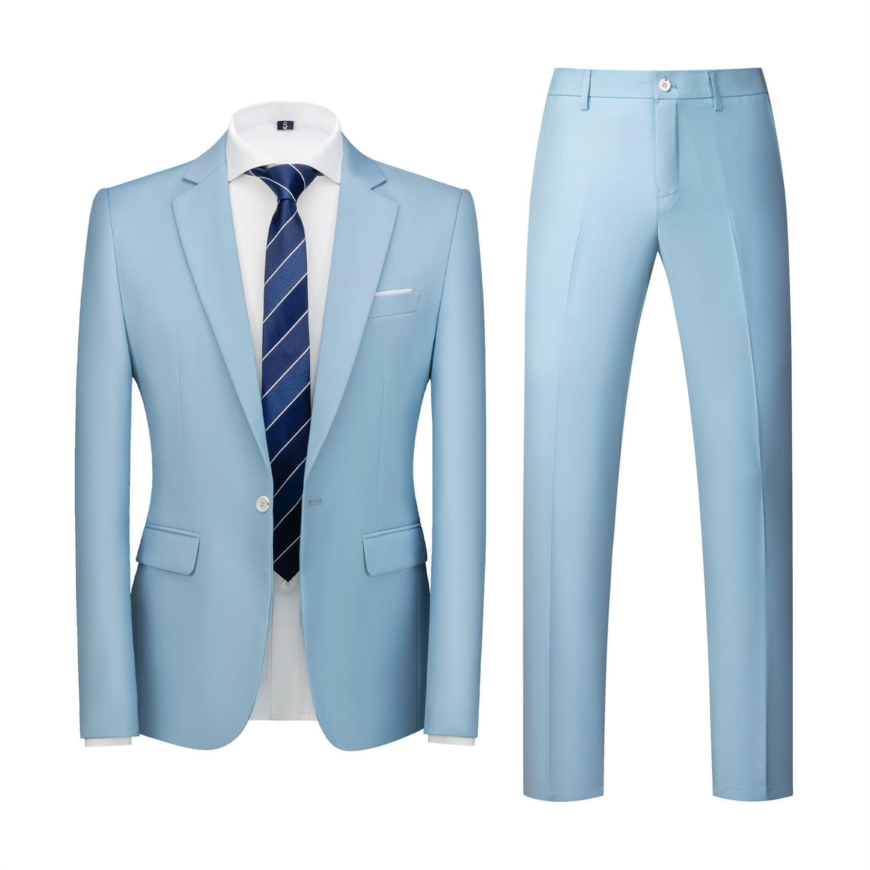 2 Piece Suit for Men, Light Blue, Slim Fit (1 Button)