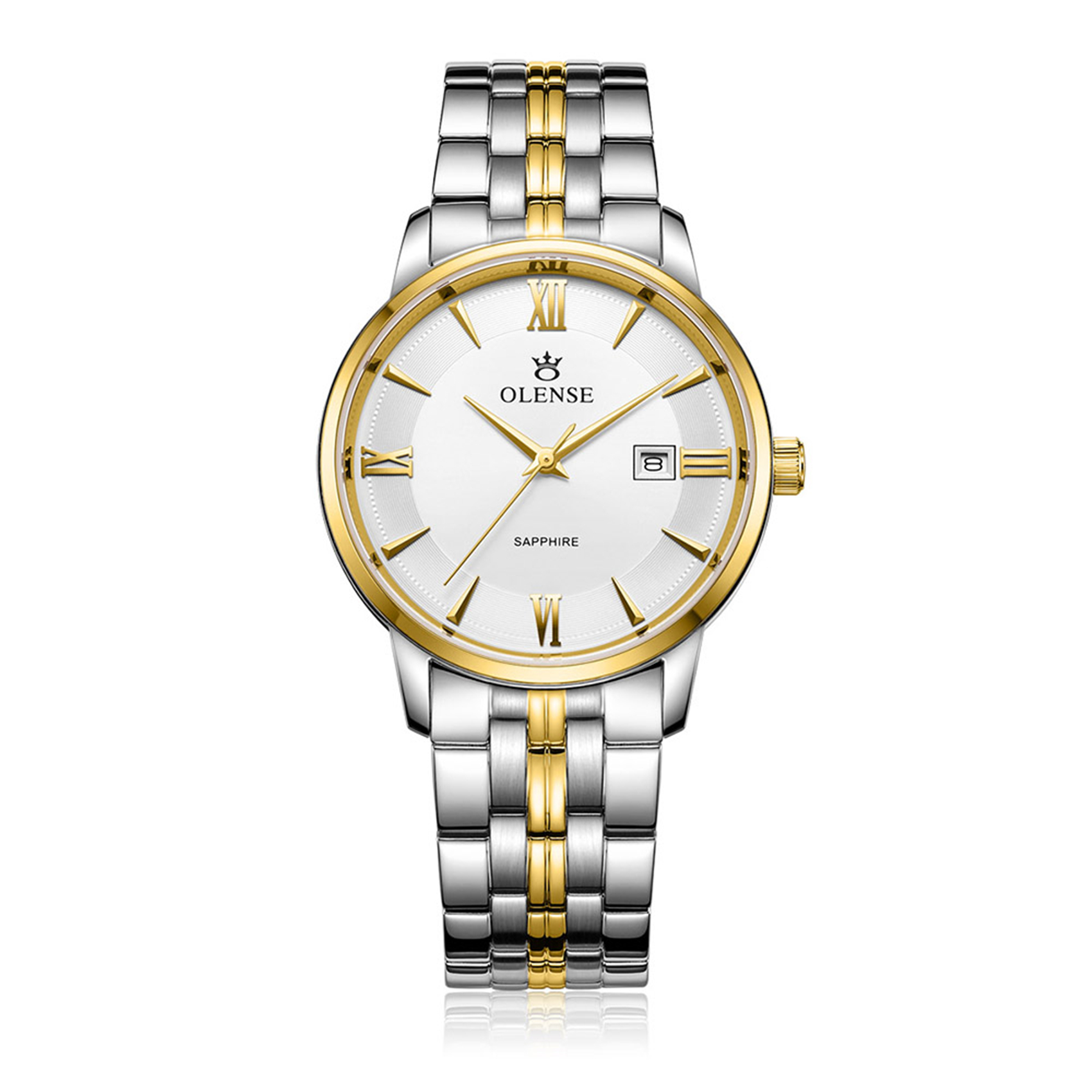 OLENSE - Men's Luxury Wristwatch, Analog, Date, Bracelet, 39mm Gold & Silver