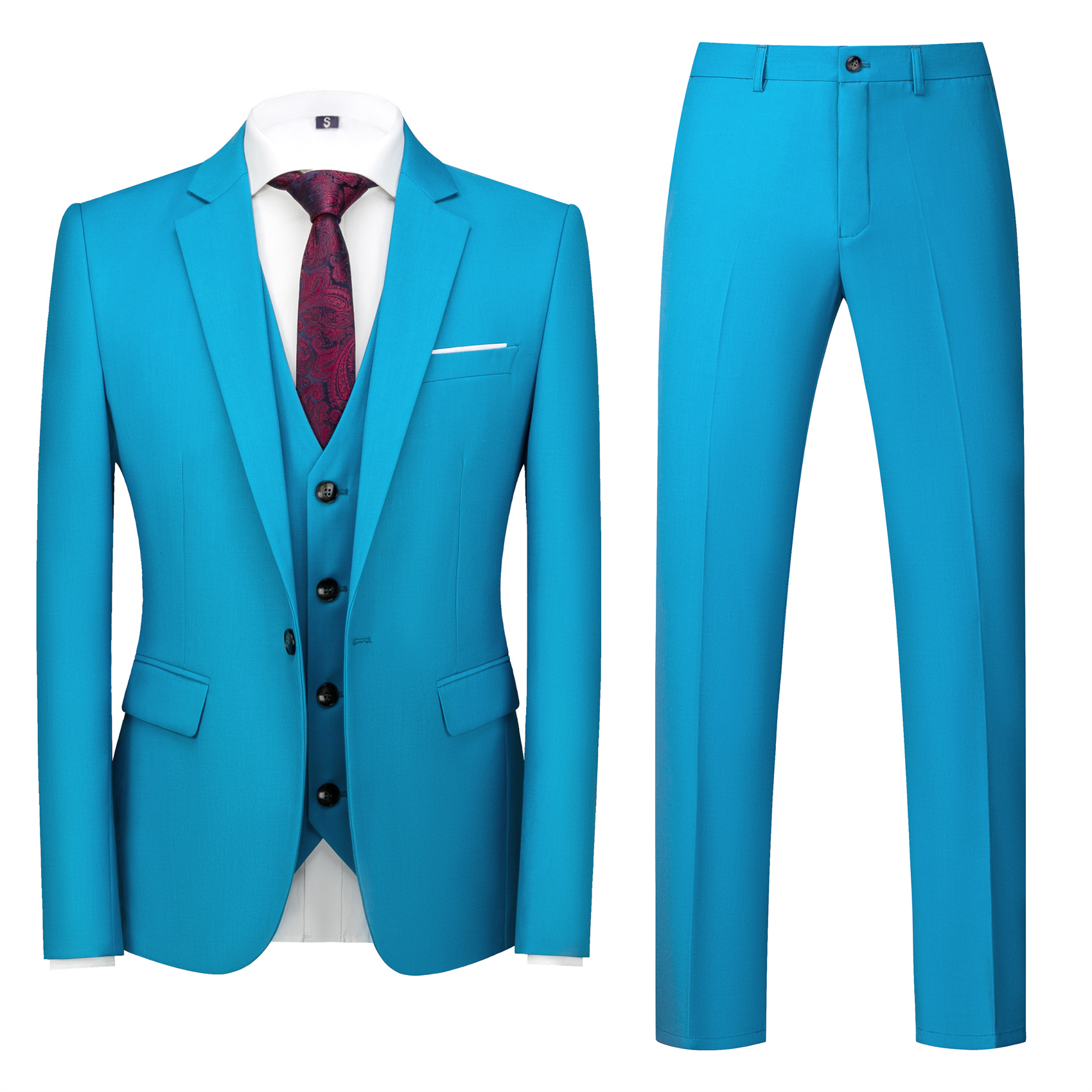 3 Piece Lake Green Suit for Men, Slim Fit (1 Button)