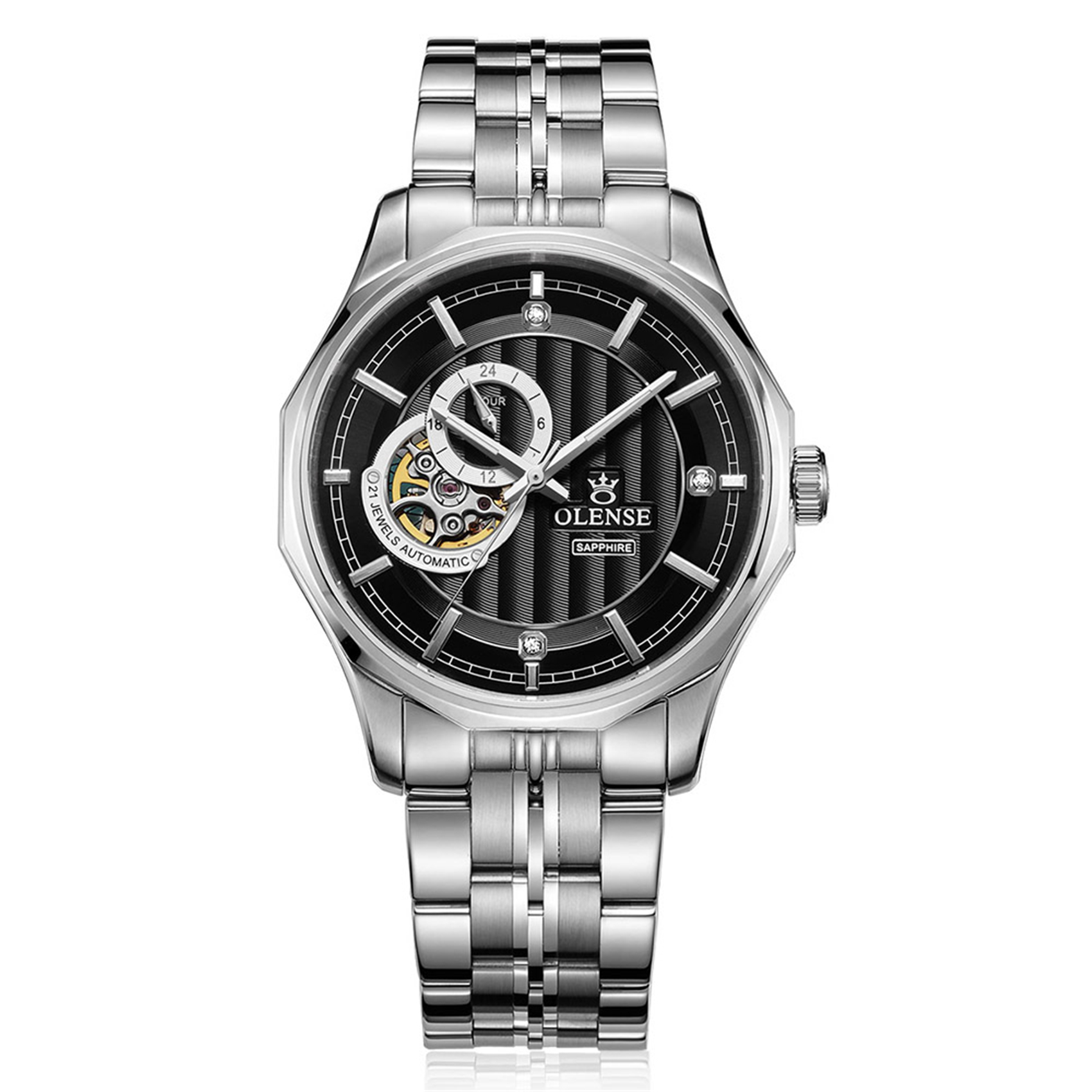 OLENSE - Black Watch for Men, Automatic Mechanical, 41mm, Diamond