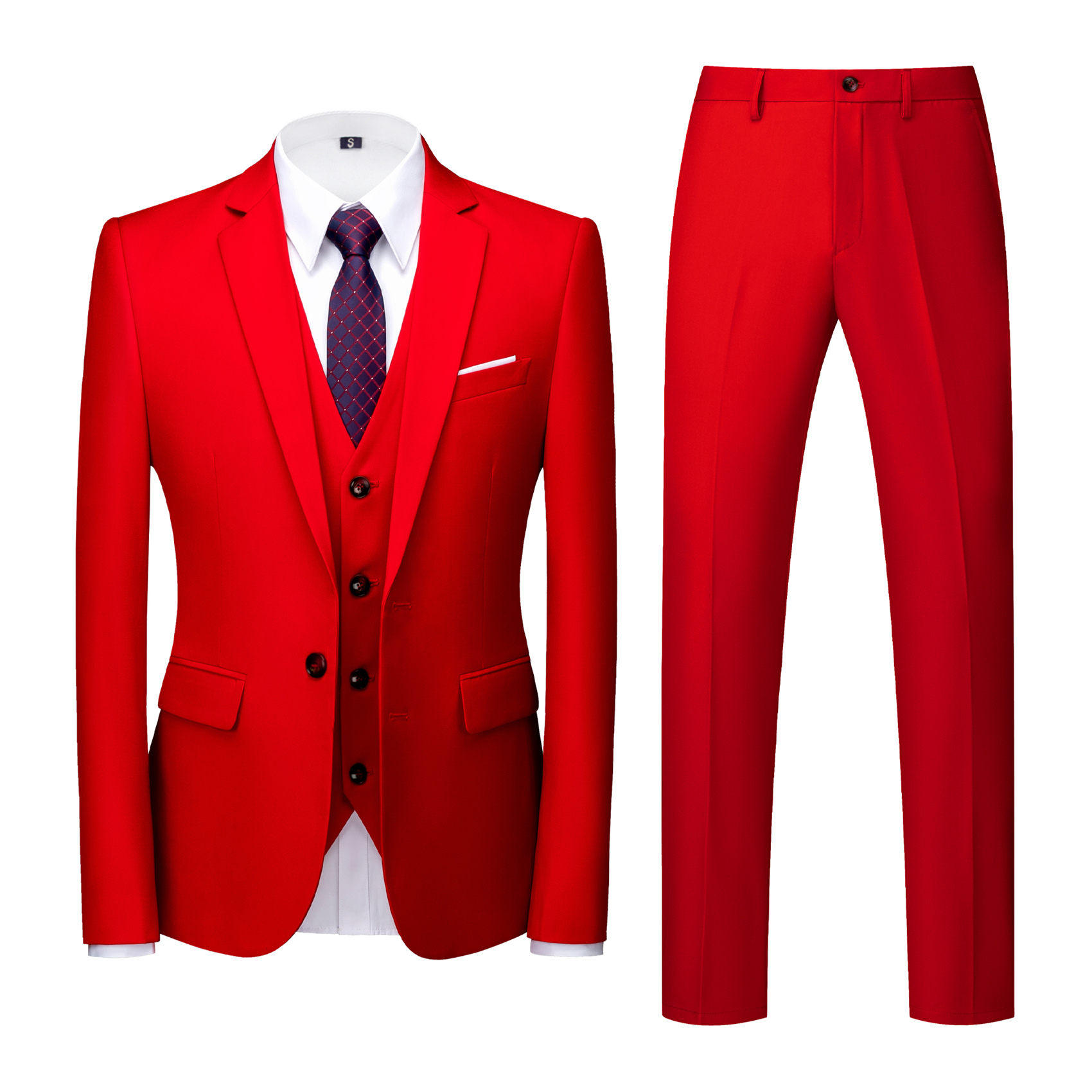 3 Piece Red Suit for Men, Slim Fit (1 Button)