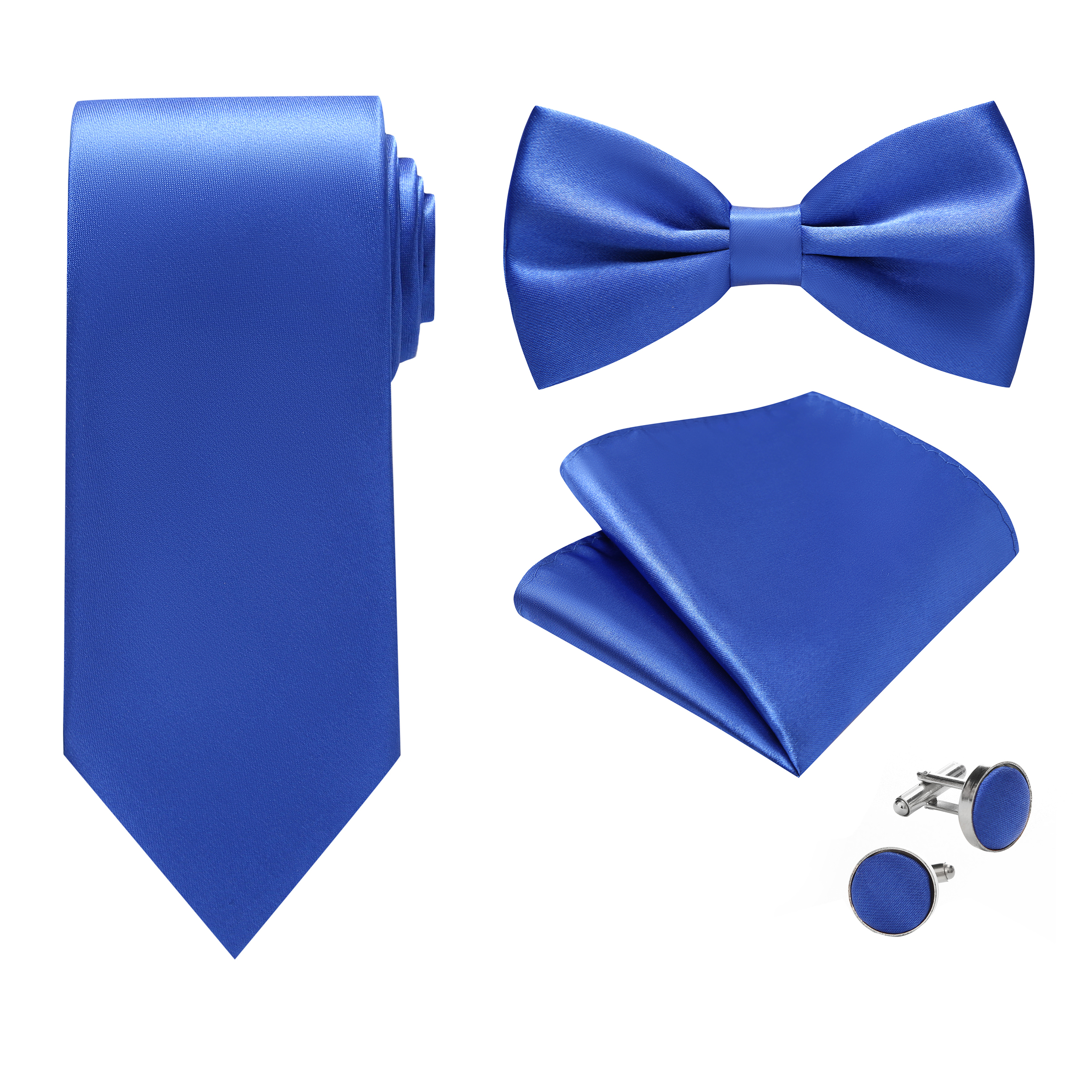 JEMYGINS Men's Pre-Tied Bow Tie & Pocket Square Set With Cufflinks & Lapel Pin - 4-Piece Formal Accessory Gift Box (Solid Color, Red)