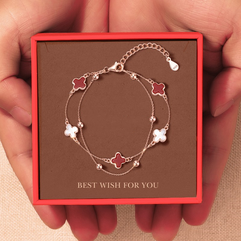 Lucky clover bracelet for women shell agate light luxury birthday Chri