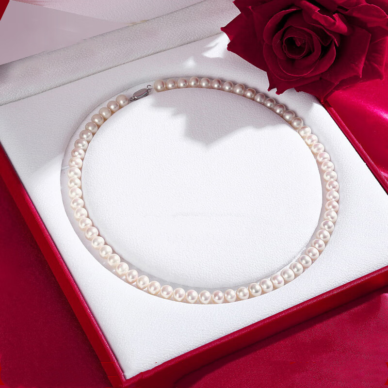 Pearl necklace for women's mothers Necklace near round pearls Mother's Day birthday gift for mom 9-10mm 47cm (necklace + earrings)