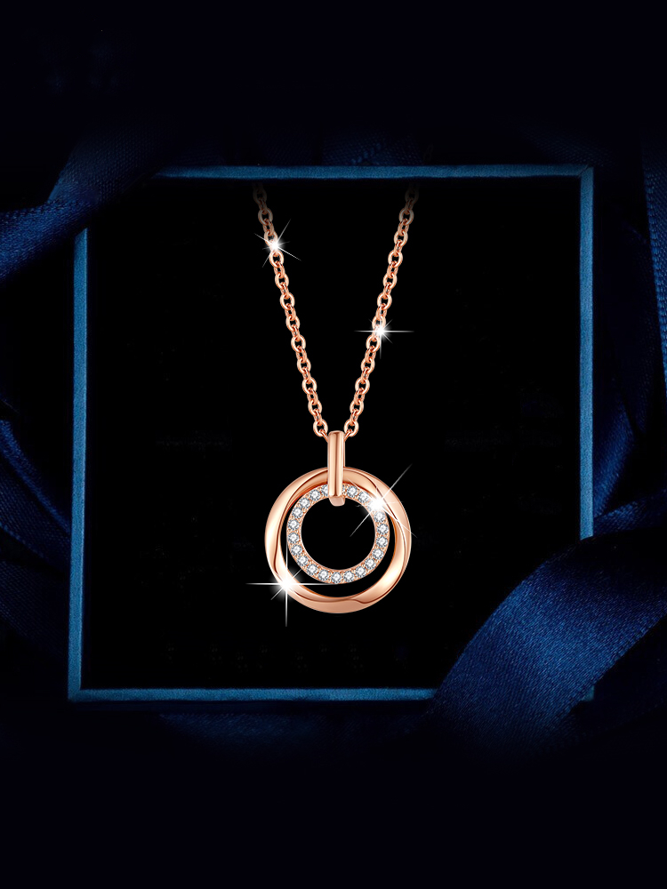 Rose gold concentric double ring necklace