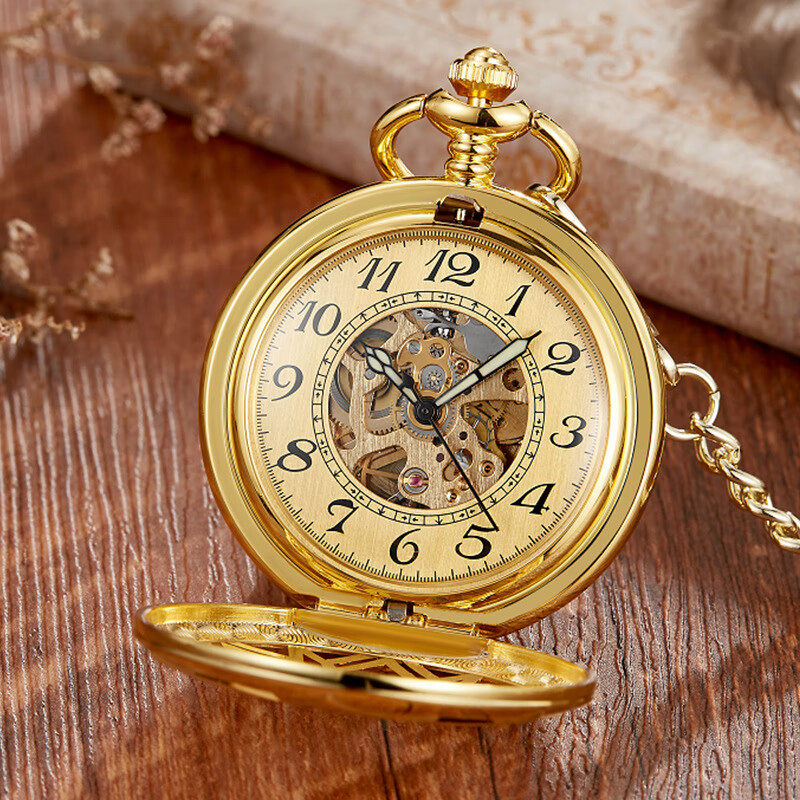 Automatic mechanical pocket watch vintage Shanghai flip cover engraved skeleton wall watch gold
