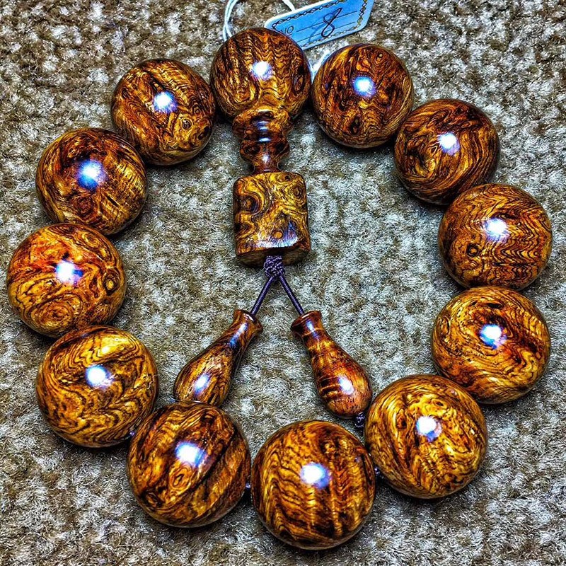 Hainan Huanghuali full tumor scar pattern 20mm solid wood Buddha bead string Wooden rosary beads bracelet accessories for gifts 