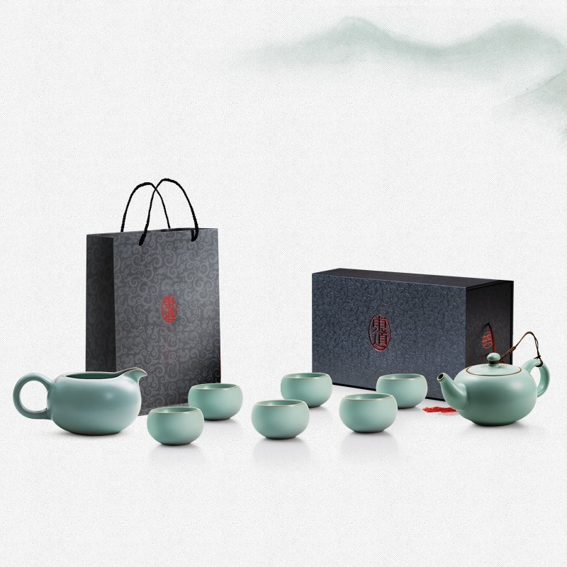 Ru kiln tea set teapot teacup gift box set 2023 models