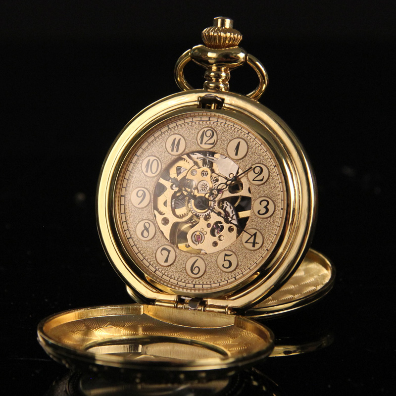 Retro double open flip mechanical pocket watch men can put photos custom engraved gold