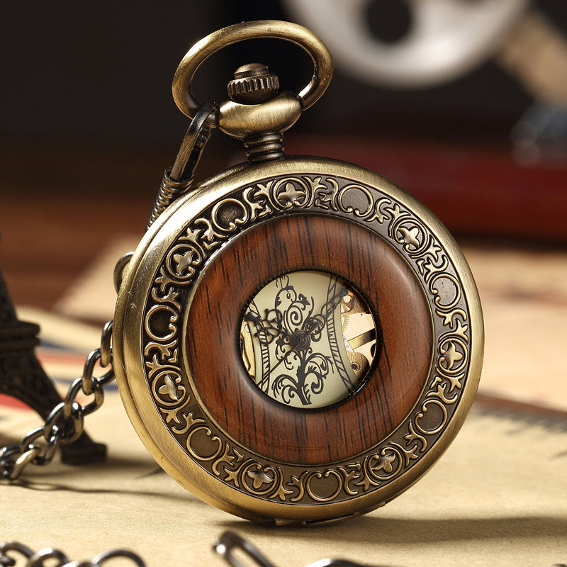 Men's mechanical pocket watch flip cover Roman classic double-sided skeleton manual mechanical pocket watch