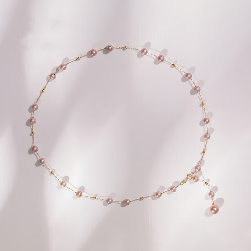 Heidi 4-5mm45cm round beads 18K gold chain freshwater pearl necklace b