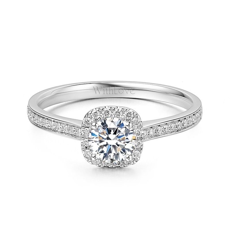 Platinum four prong luxury 18k gold diamond ring Size adjustable