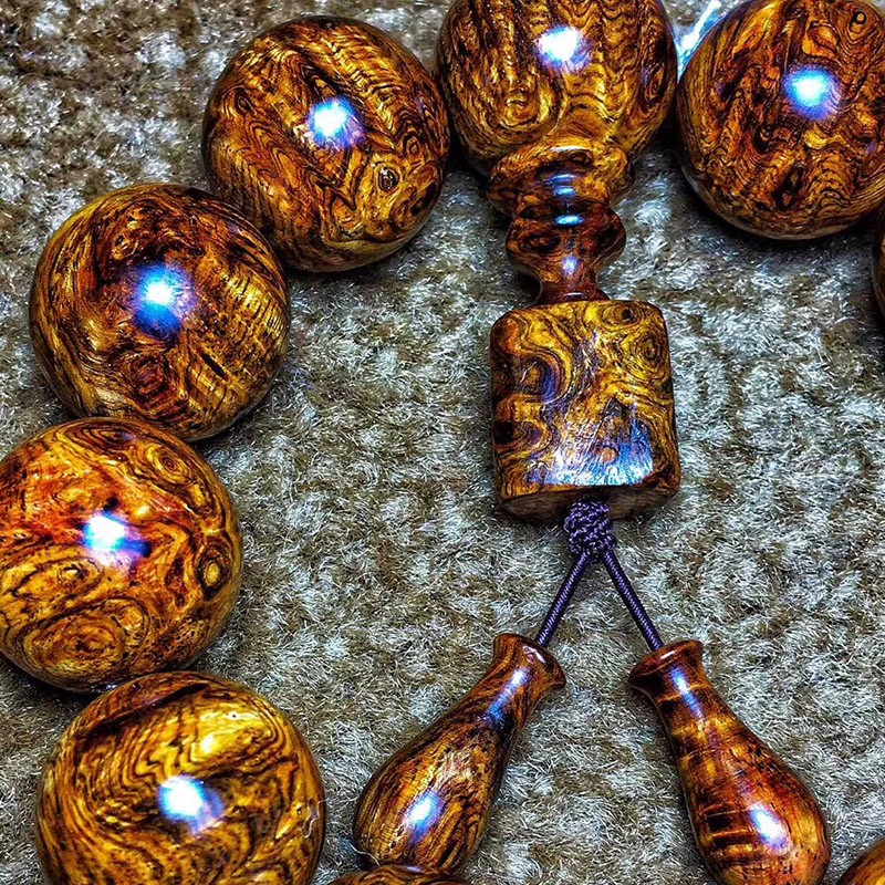 Hainan Huanghuali full tumor scar pattern 20mm solid wood Buddha bead string Wooden rosary beads bracelet accessories for gifts 