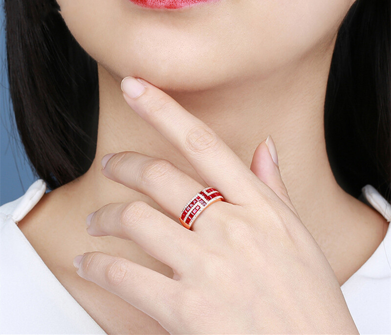 Ruby ring women rose gold colorful treasure custom send girlfriend sen