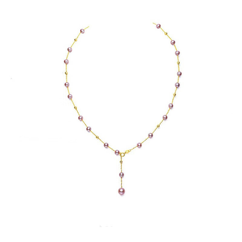 Heidi 4-5mm45cm round beads 18K gold chain freshwater pearl necklace b