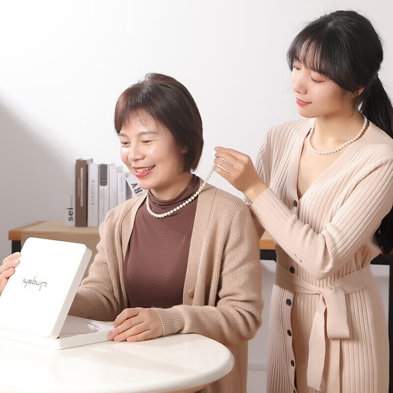 Pearl necklace for women's mothers Necklace near round pearls Mother's Day birthday gift for mom 9-10mm 47cm (necklace + earrings)