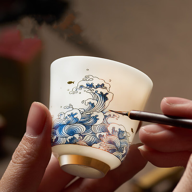 High-end sheep's-fat porcelain tea set Dehua white porcelain cups household guests gift boxed