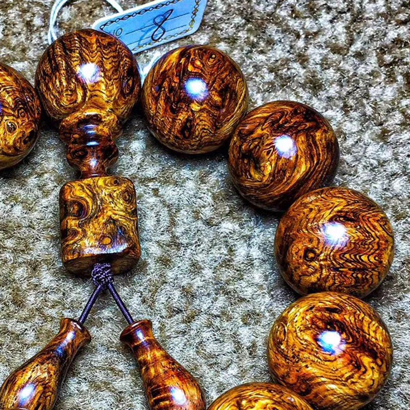Hainan Huanghuali full tumor scar pattern 20mm solid wood Buddha bead string Wooden rosary beads bracelet accessories for gifts 
