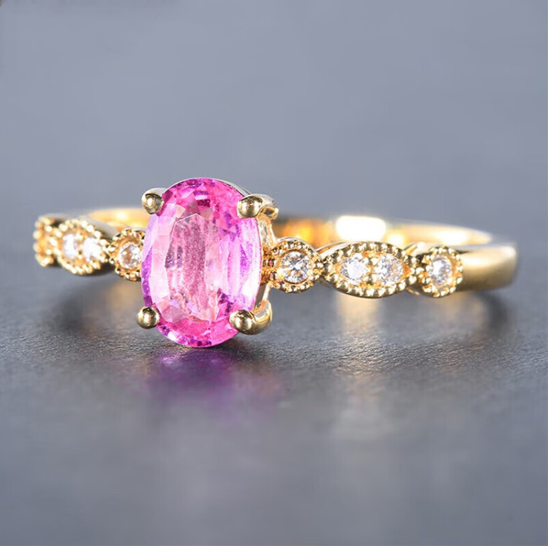 Ring Women Paparacha Sapphire Ring Simple Fashion Design Niche Sense D