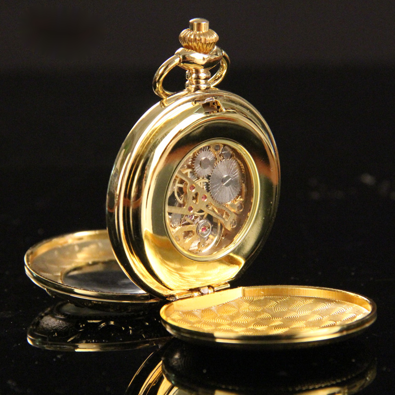 Retro double open flip mechanical pocket watch men can put photos custom engraved gold