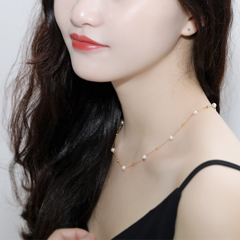 Genesis jewelry 18-carat gold freshwater pearl necklace fashion full s