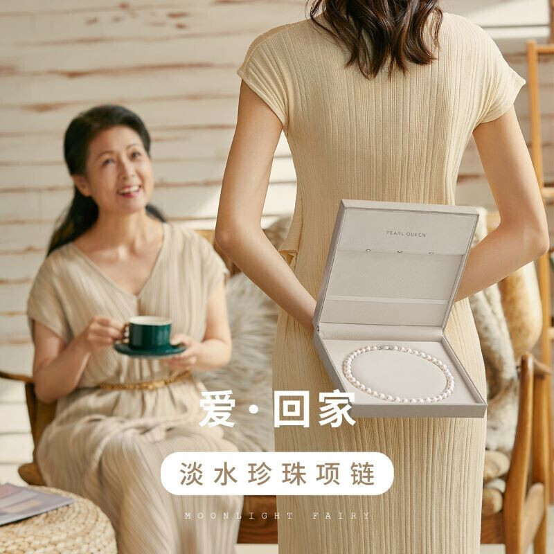 Pearl necklace for mom round freshwater pearls for mother's day gift green onyx + natural pearls