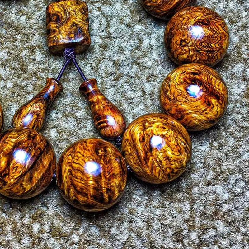 Hainan Huanghuali full tumor scar pattern 20mm solid wood Buddha bead string Wooden rosary beads bracelet accessories for gifts 
