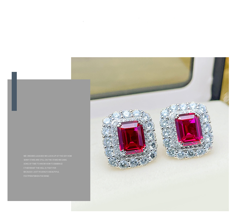Super sparkling 4 carat rectangular emerald-cut ruby earrings
