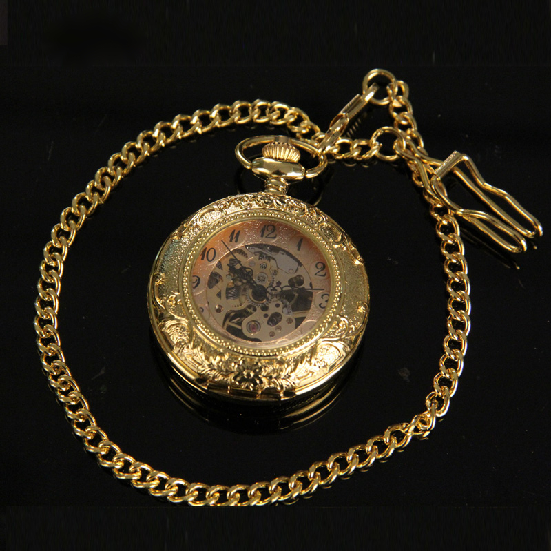Retro double open flip mechanical pocket watch men can put photos custom engraved gold