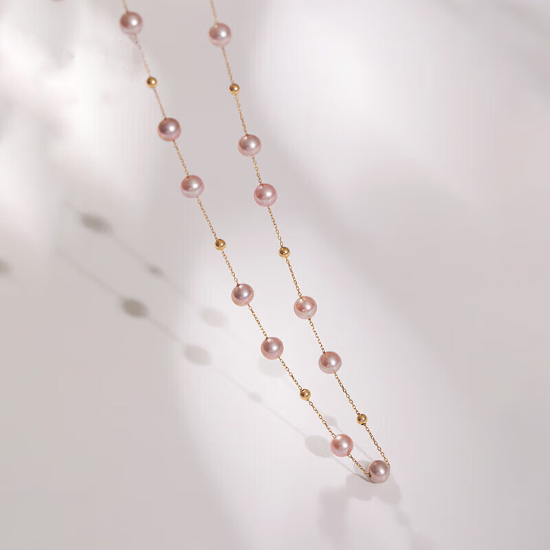 Heidi 4-5mm45cm round beads 18K gold chain freshwater pearl necklace b