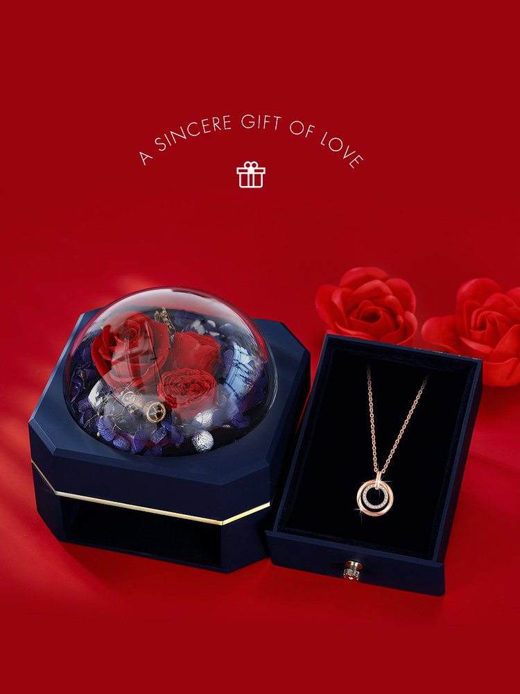 Rose gold concentric double ring necklace