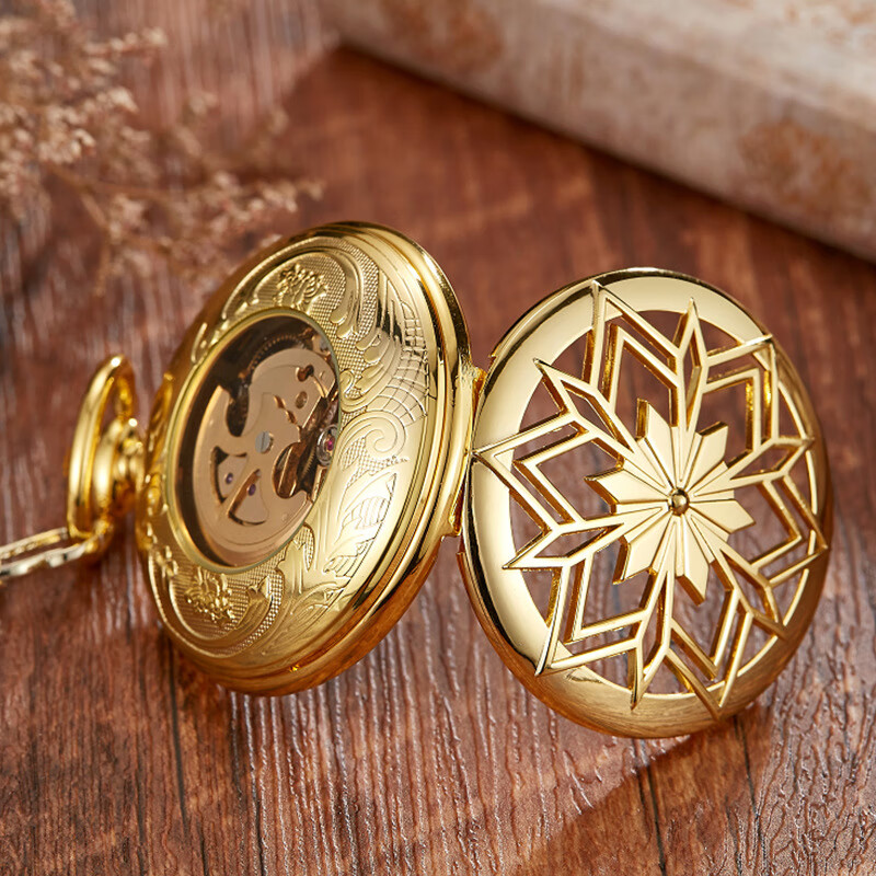 Automatic mechanical pocket watch vintage Shanghai flip cover engraved skeleton wall watch gold