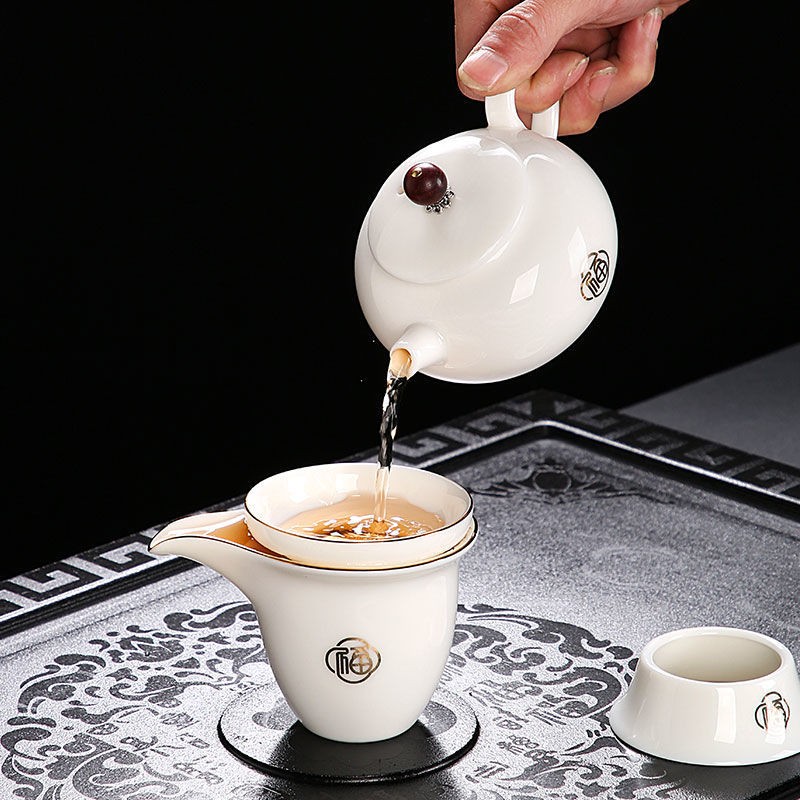  Lamb's Jade Tea Set Chinese Style Father's Day Gift Fu Ru An Kang 17 Piece Set