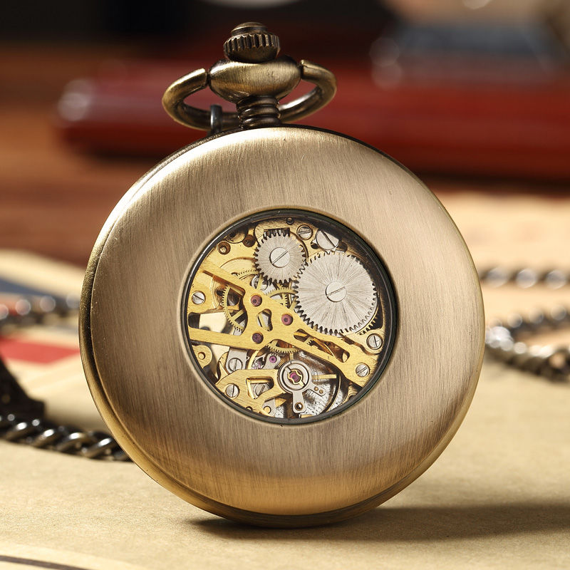 Men's mechanical pocket watch flip cover Roman classic double-sided skeleton manual mechanical pocket watch
