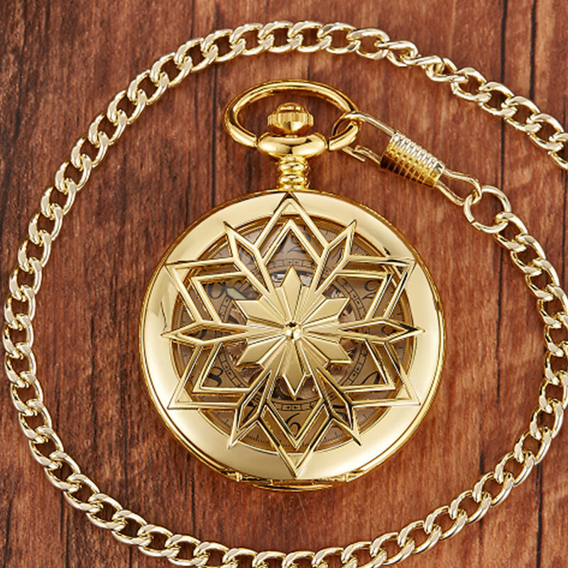 Automatic mechanical pocket watch vintage Shanghai flip cover engraved skeleton wall watch gold
