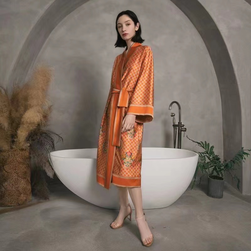 Silk robe loungewear pajamas female long silk spring and summer mulberry silk