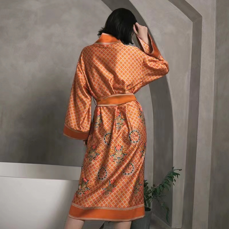 Silk robe loungewear pajamas female long silk spring and summer mulberry silk