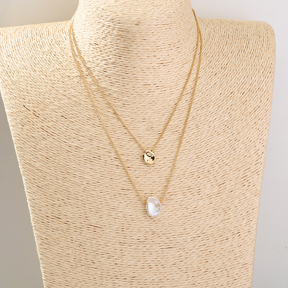 ins wind trend minimalist design sense double stacked shaped small gold beans pearl necklace