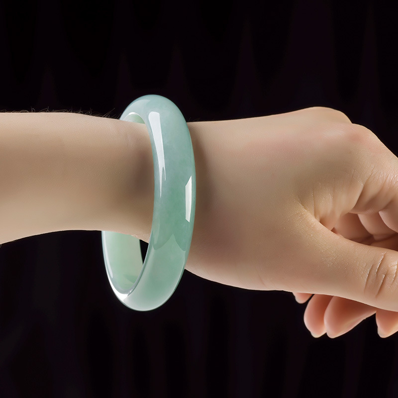 Myanmar old pit jadeite bracelet ice glutinous monochrome jade transparent watery jade bracelet