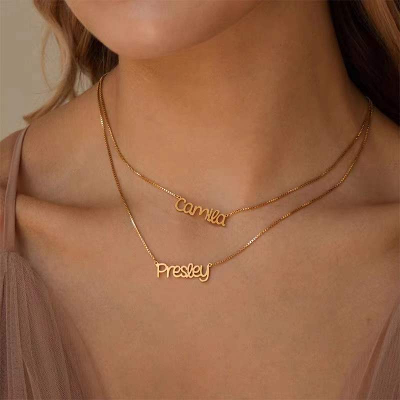 Customized jewelry Double-layered stacked couple name memorial necklace