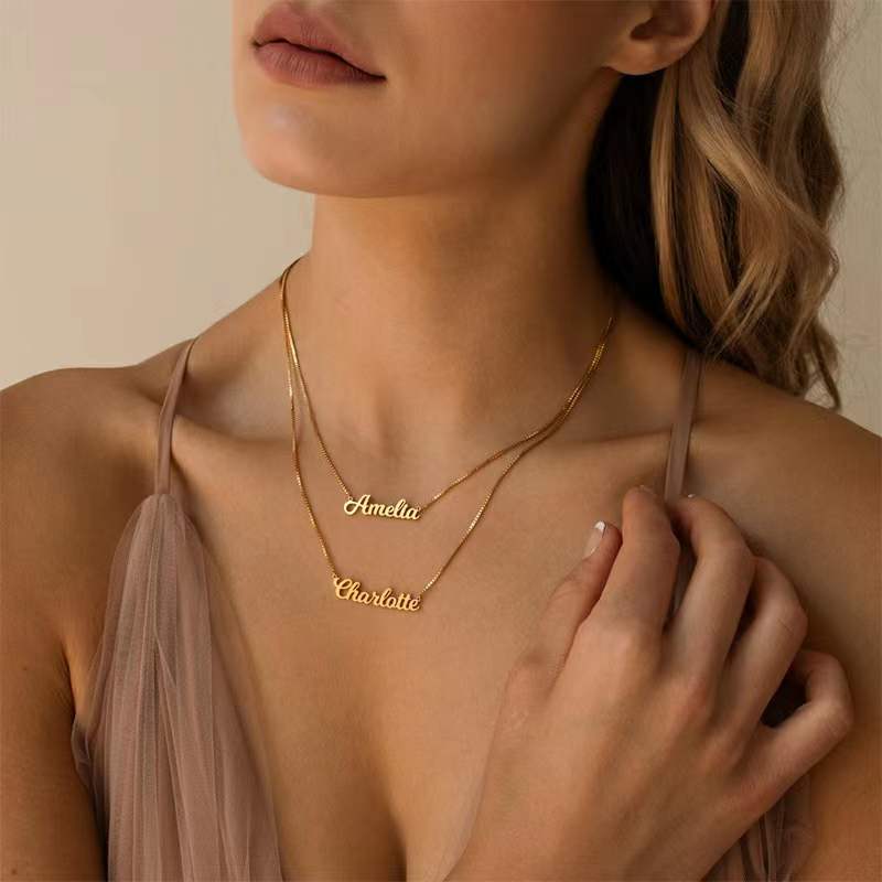 Customized jewelry Double-layered stacked couple name memorial necklace
