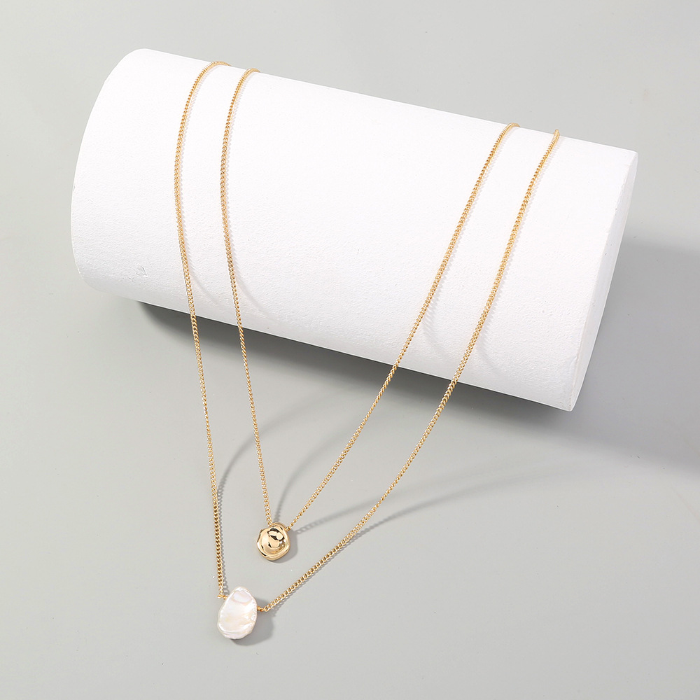 ins wind trend minimalist design sense double stacked shaped small gold beans pearl necklace