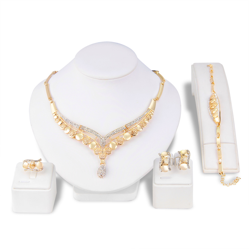 New gold necklace earrings four-piece wedding with jewelry