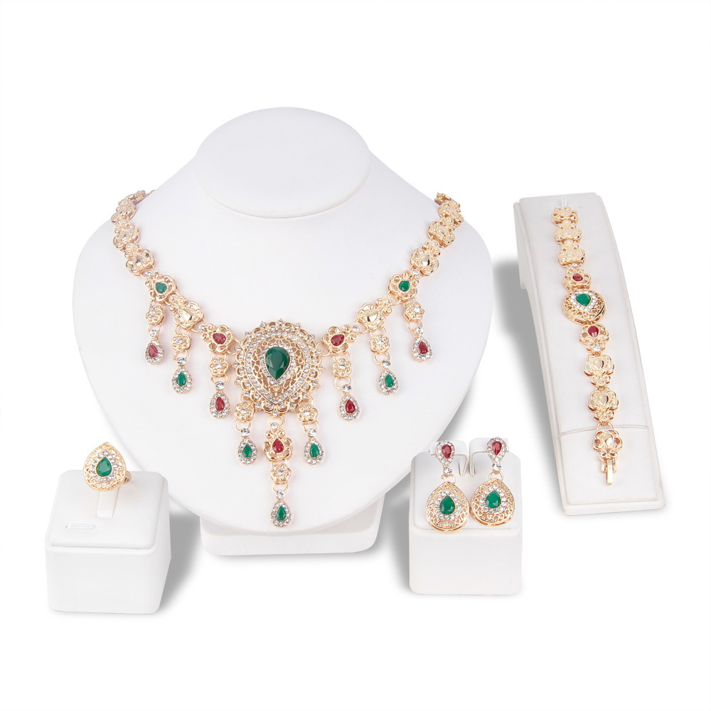 Vintage tassel ethnic style gemstone necklace set four-piece wedding with jewelry