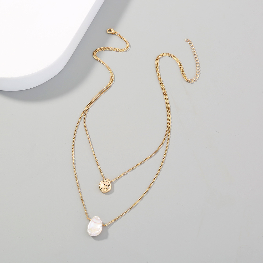 ins wind trend minimalist design sense double stacked shaped small gold beans pearl necklace