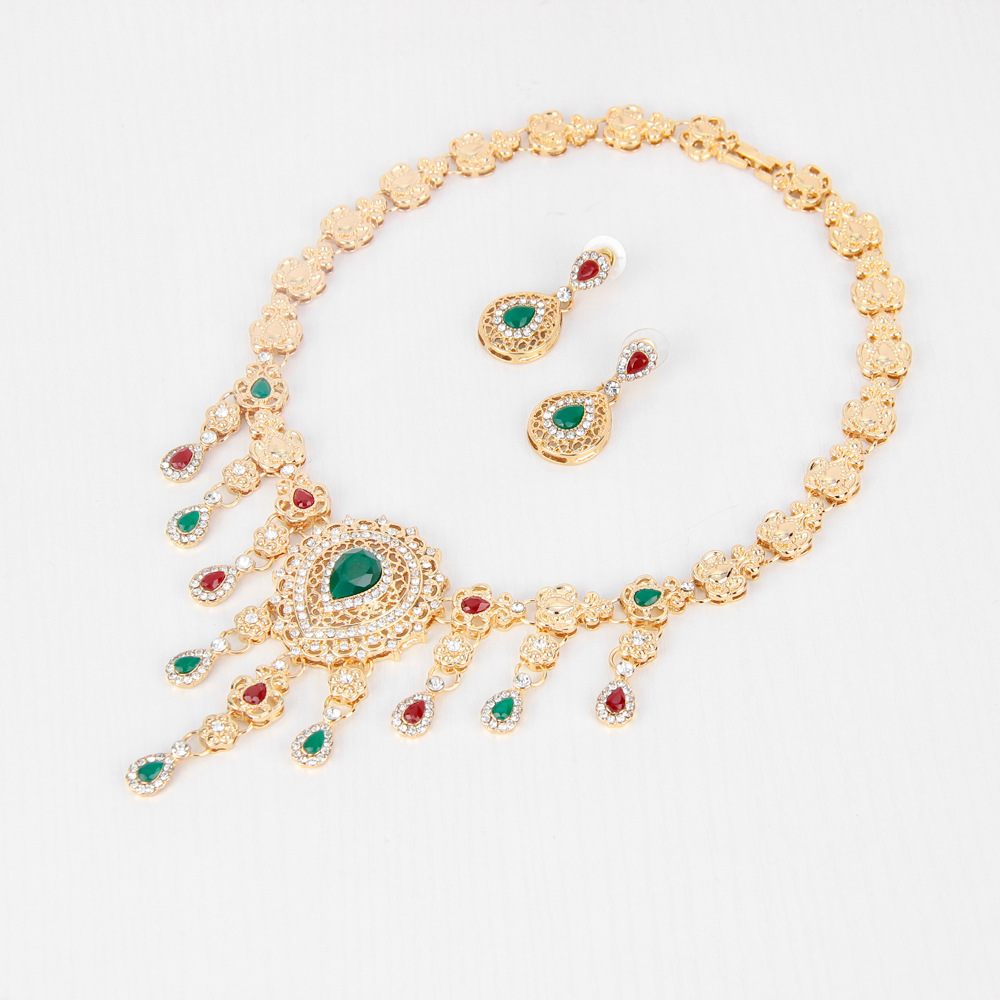 Vintage tassel ethnic style gemstone necklace set four-piece wedding with jewelry