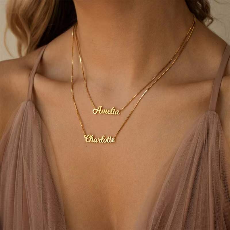 Customized jewelry Double-layered stacked couple name memorial necklace