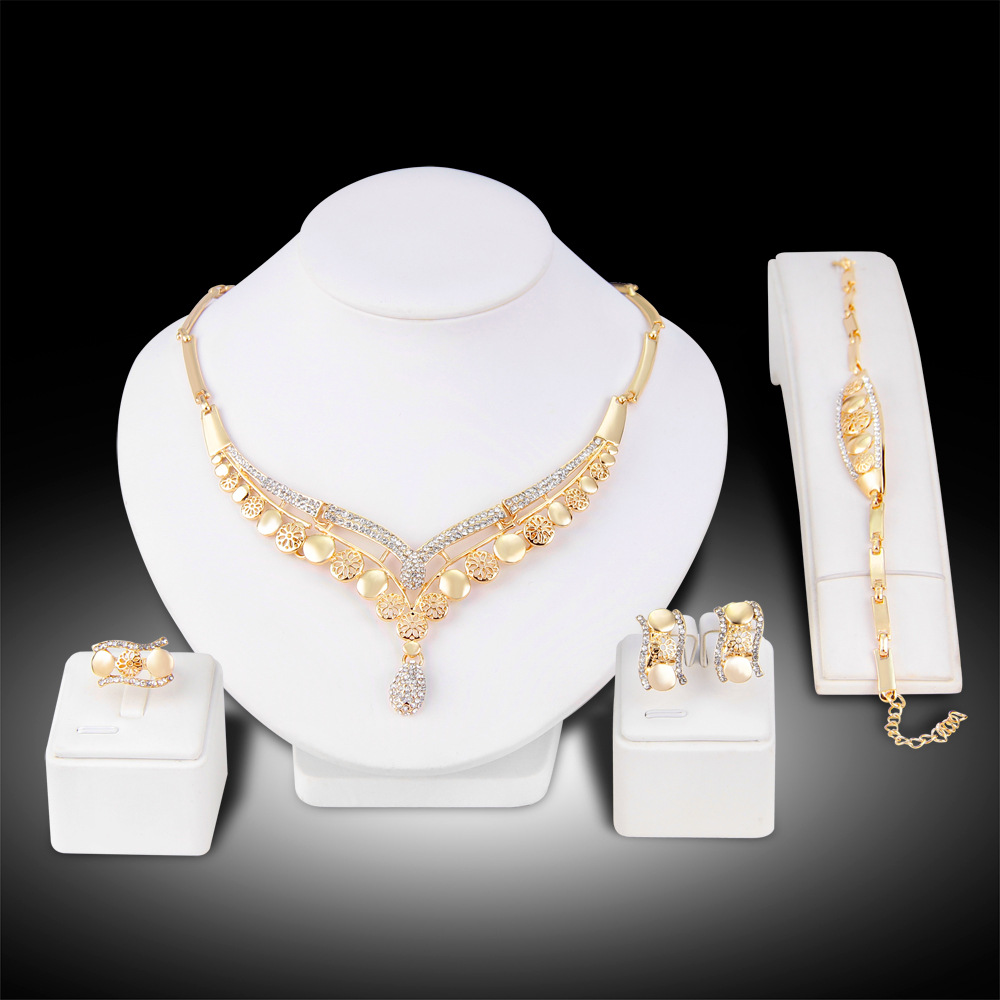 New gold necklace earrings four-piece wedding with jewelry